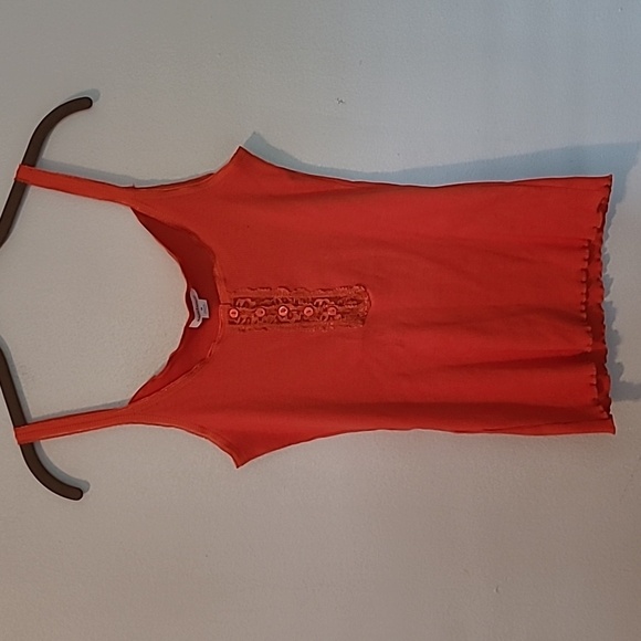 Sundance Deep Orange Cotton Ribbed 3/4 Button Lace Tank Top Wmns M Summer Beach - Picture 2 of 10